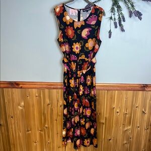 Girls Floral Sleeveless Pants Jumper with Wrap Belt Tie